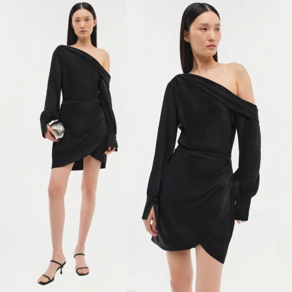 NWT SIMKHAI Signature Cameron Cold Shoulder Mini Dress Black Size 2 - Picture 1 of 14